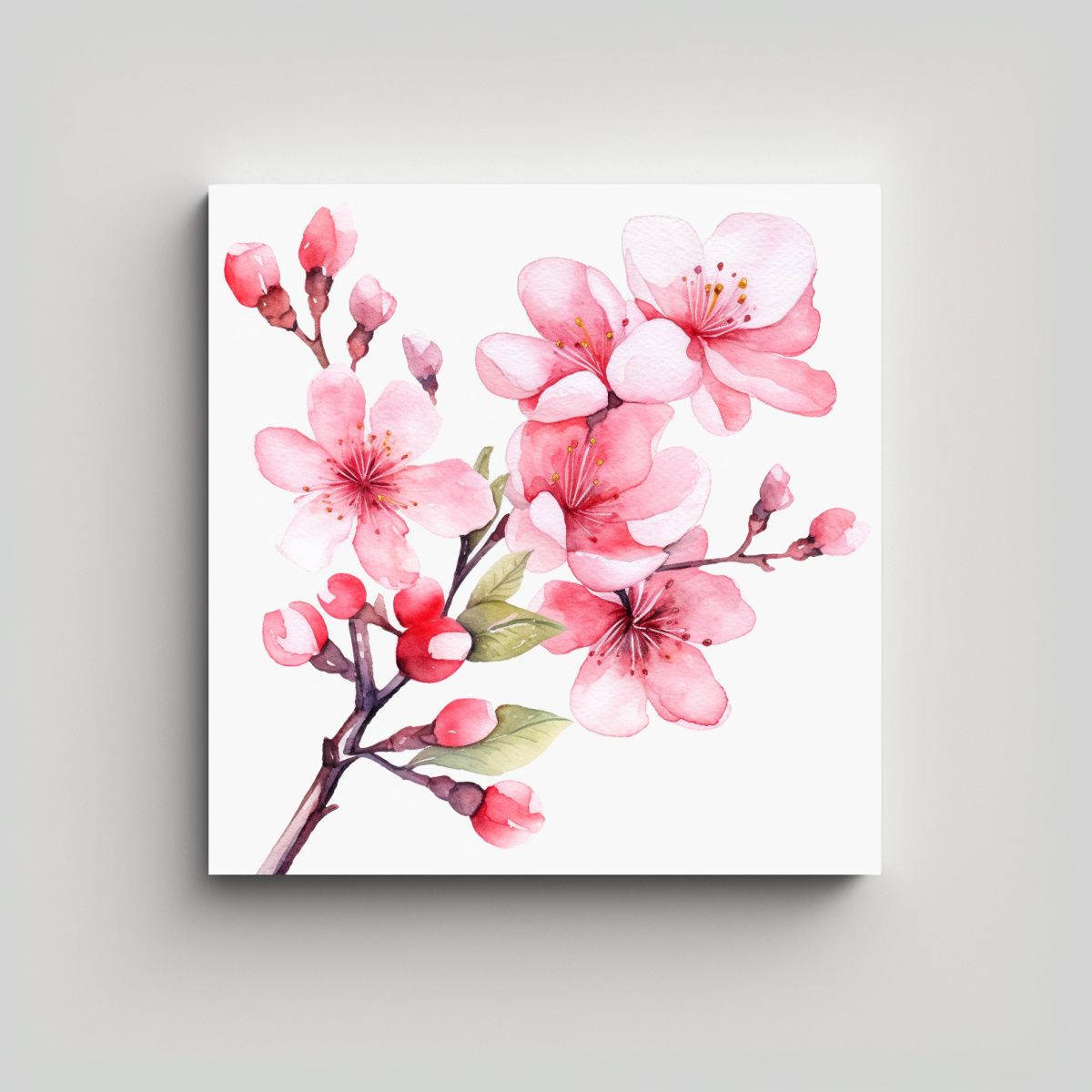 GENERICO - Cuadro Acuarela De Cerezo En Flor Naturaleza 100x100 Cm