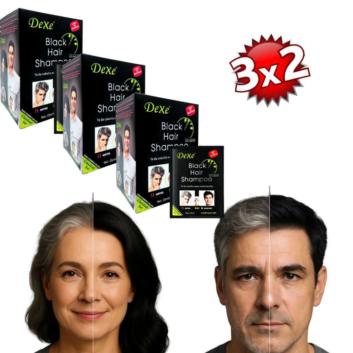 DEXE - Shampoo Cubre Canas Dexe Negro - Sin Amoníaco 750ml