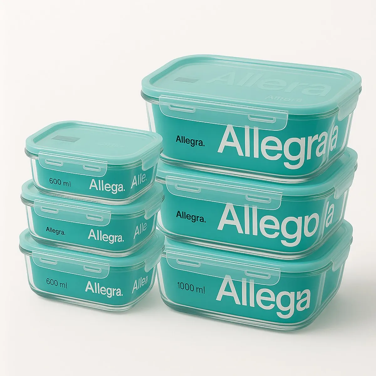 ALLEGRA - Pack 6 Contenedores Hermeticos Vidrio Rectangular Allegra