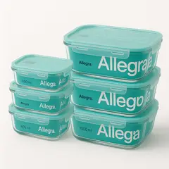 ALLEGRA - Pack 6 Contenedores Hermeticos Vidrio Rectangular