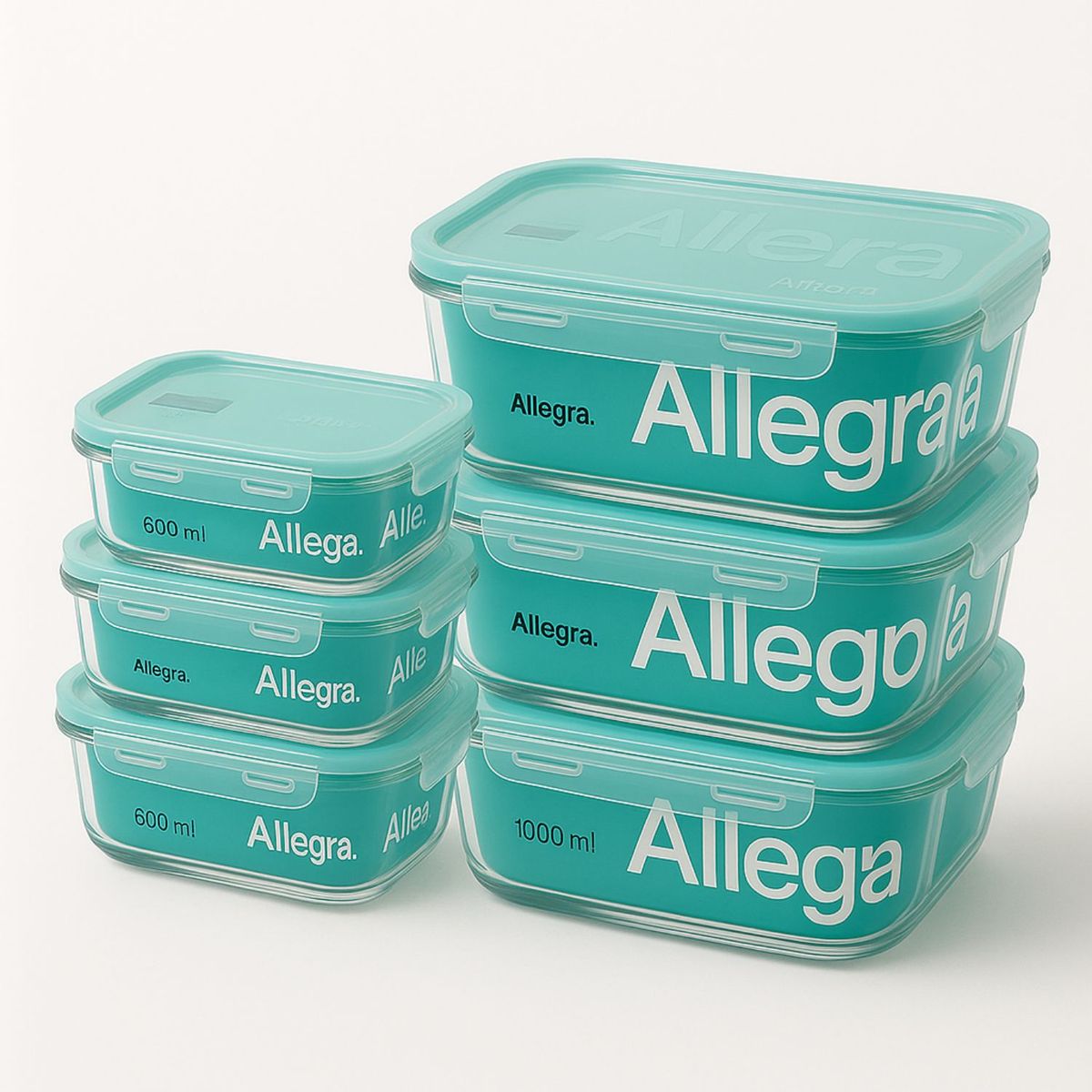 ALLEGRA - Pack 6 Contenedores Hermeticos Vidrio Rectangular Allegra