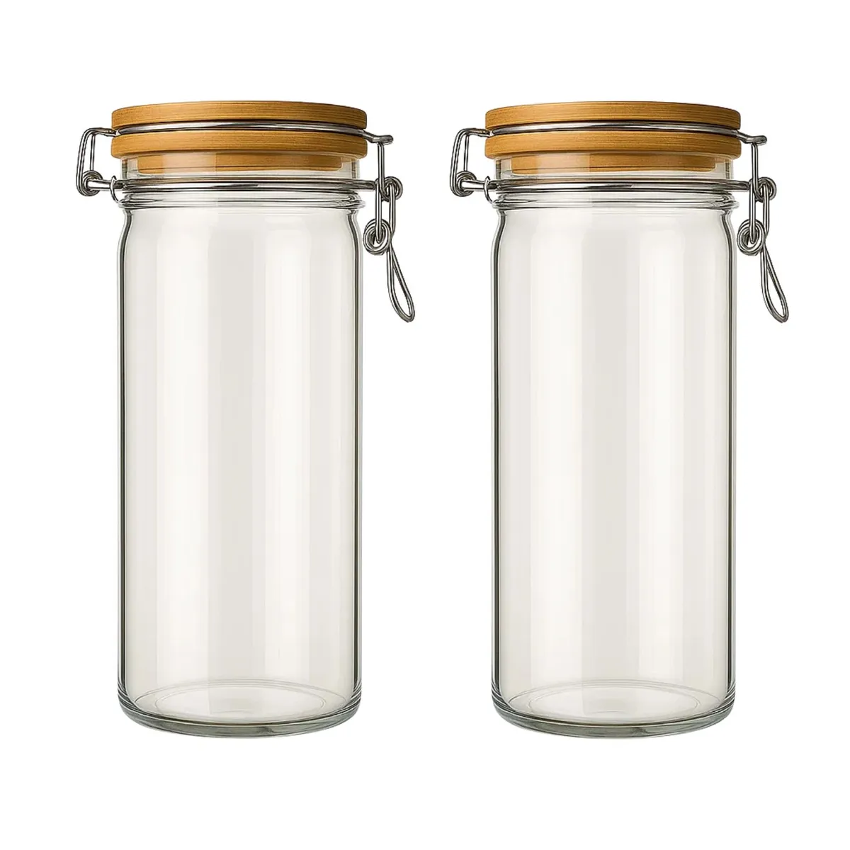 GENERICO - Set 2 Frascos Tarro Hermetico Vidrio 700mL Con Tapa De Bambu