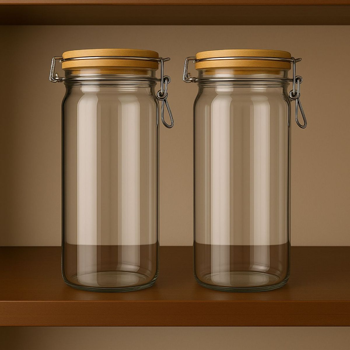 GENERICO - Set 2 Frascos Tarro Hermetico Vidrio 700mL Con Tapa De Bambu