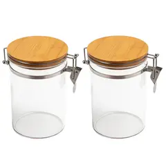 GENERICO - Set 2 Frascos Tarro Hermetico Vidrio 600mL Con Tapa De Bambu