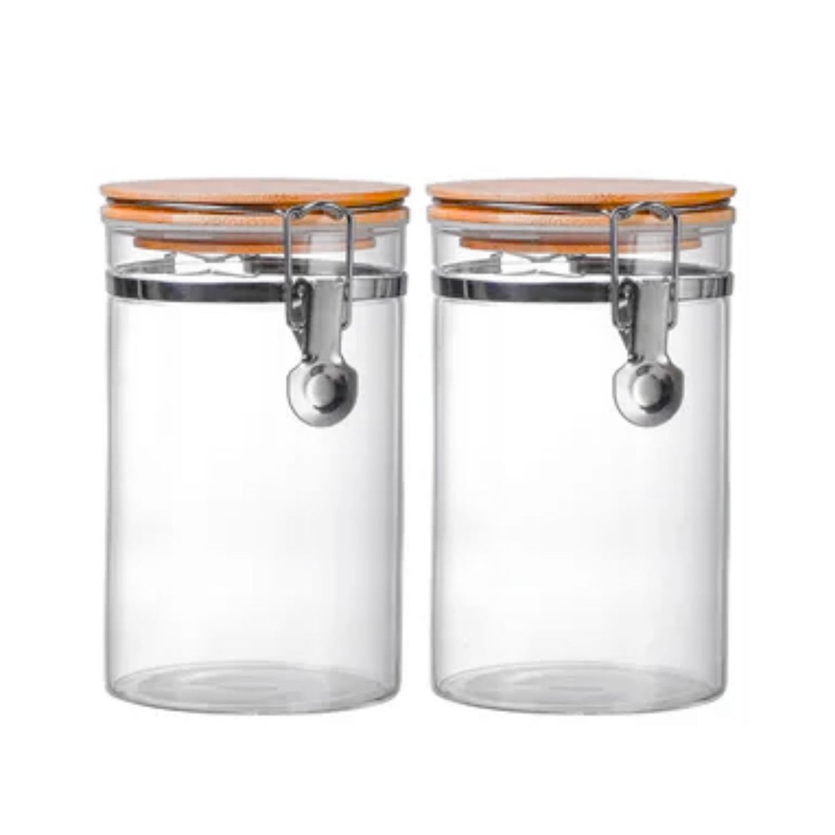 GENERICO - Set 2 Frascos Tarro Hermetico Vidrio 350mL Con Tapa De Bambu