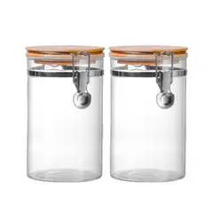 GENERICO - Set 2 Frascos Tarro Hermetico Vidrio 350mL Con Tapa De Bambu