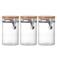 Set 3 Frascos Tarro Hermetico Vidrio 350mL Con Tapa De Bambu