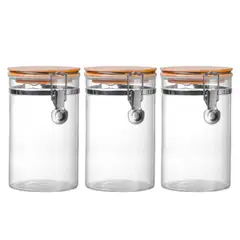 GENERICO - Set 3 Frascos Tarro Hermetico Vidrio 350mL Con Tapa De Bambu