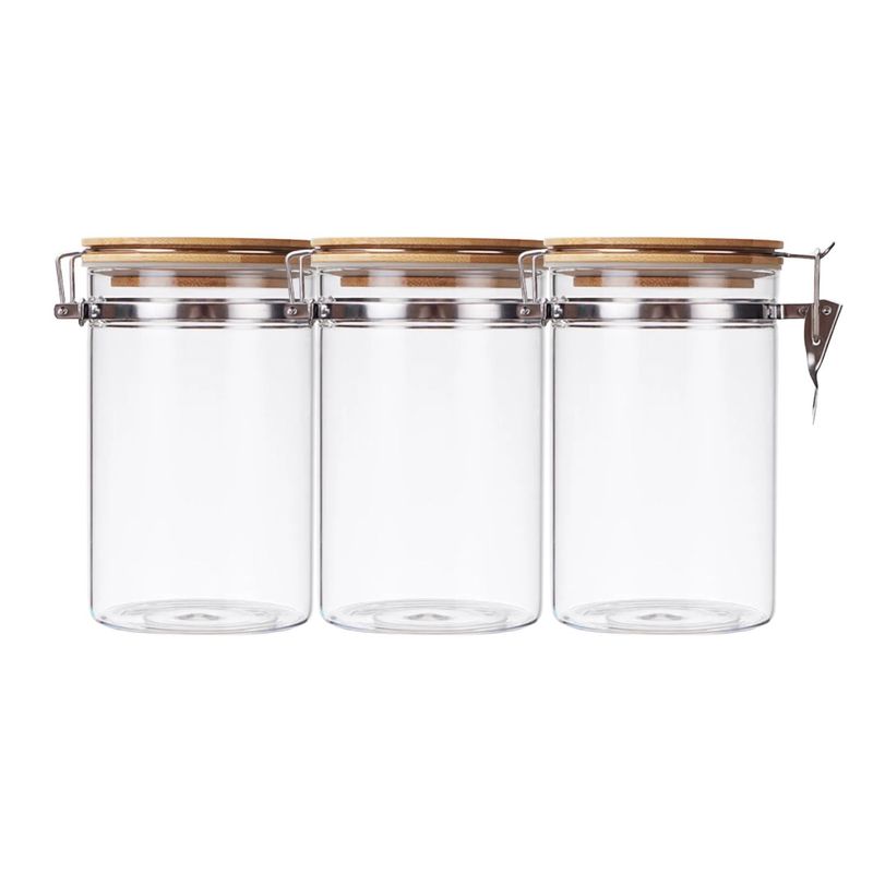 GENERICO - Set 3 Frascos Tarro Hermetico Vidrio 480mL Con Tapa De Bambu