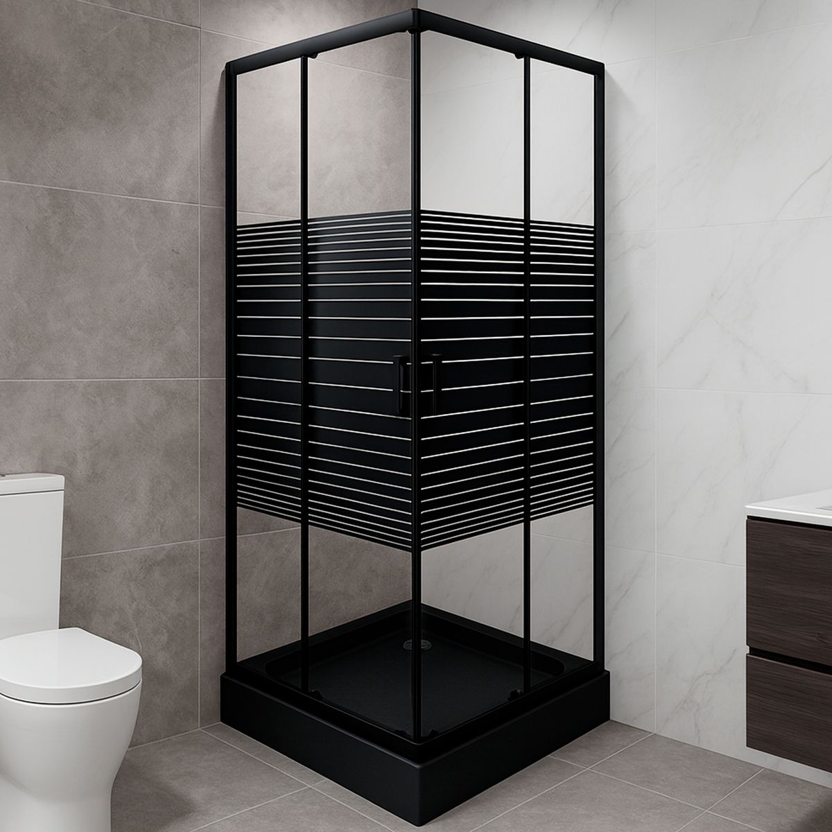 JOYTEK - Shower Recto Strava Negro 70x70x198cm Incluye Receptáculo