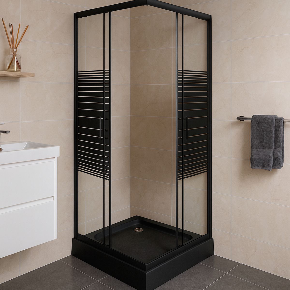 JOYTEK - Shower Recto Strava Negro 70x70x198cm Incluye Receptáculo