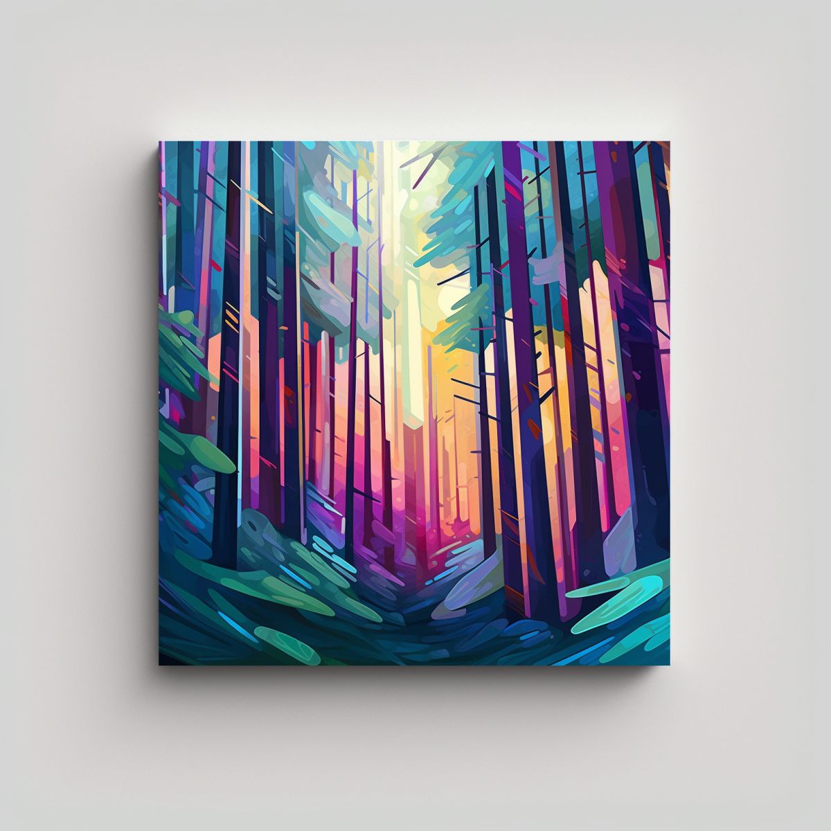 GENERICO - Pintura Abstracta De Bosque De Secuoyas En Alta 100x100 Cm