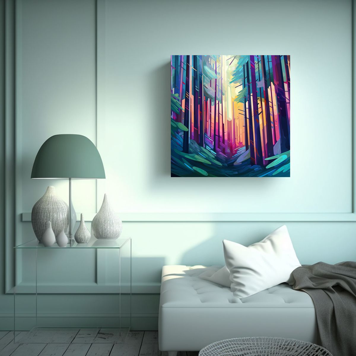 GENERICO - Pintura Abstracta De Bosque De Secuoyas En Alta 100x100 Cm