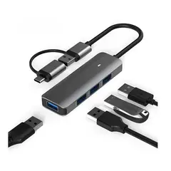 TECMASTER - Hub Con Adaptador 2 En 1 Tipo-c Usb 4 Puertos 5gbps