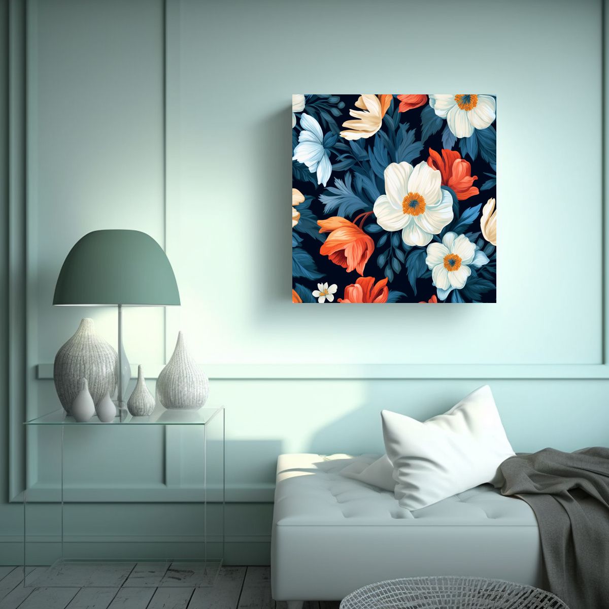 GENERICO - Patrón De Flores Chic Lienzo Para Decoración De 100x100 Cm