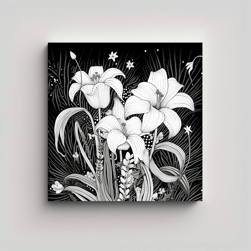 GENERICO - Lienzo Surrealista En Blanco Y Negro Con Dibujos 100x100 Cm