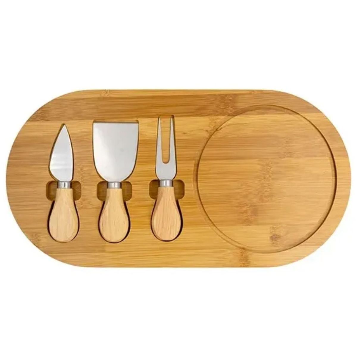 GENERICO - Tabla Quesos Aperitivos Bambú Cuchillos Tenedor Integrado