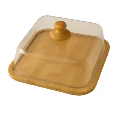 GENERICO - Tabla Aperitivo Cuadrada Bambu Con Tapa De Plastico 30cm