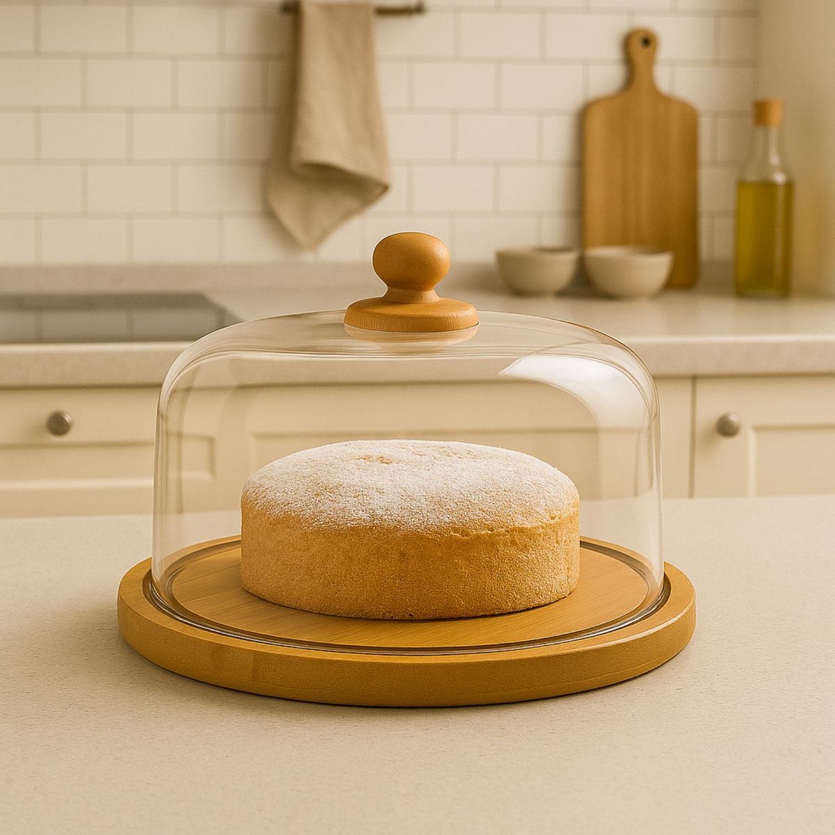 GENERICO - Tabla Aperitivo Redonda Bambu Con Tapa De Plastico 30cm