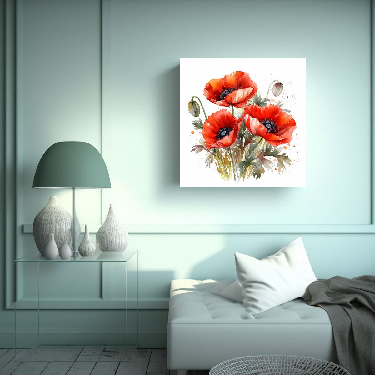 GENERICO - Reflejo De Lienzo Con Diseño De Flores Acuarela 100x100 Cm