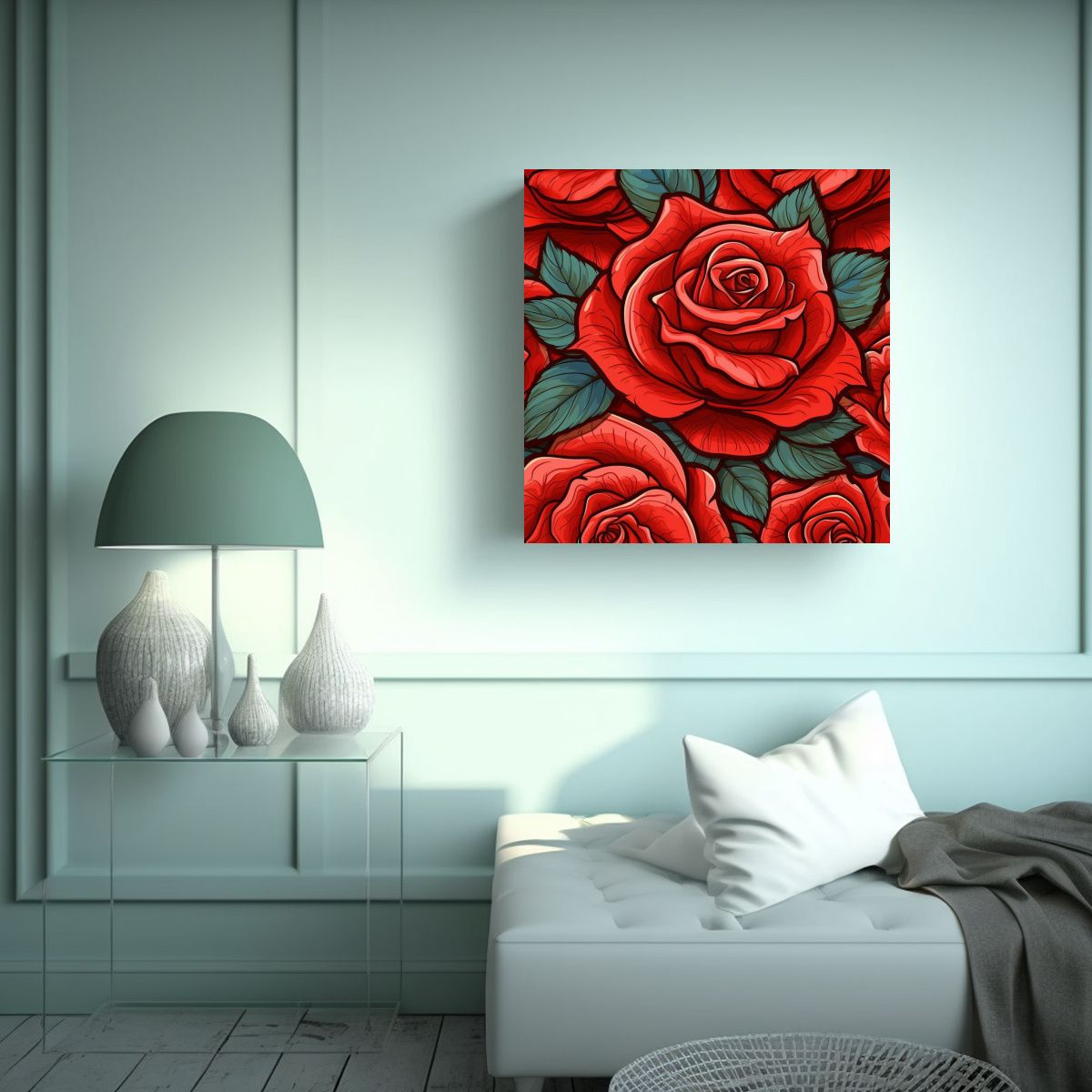 GENERICO - Patrón Detallado De Rosa Roja En Arte De Pared 100x100 Cm