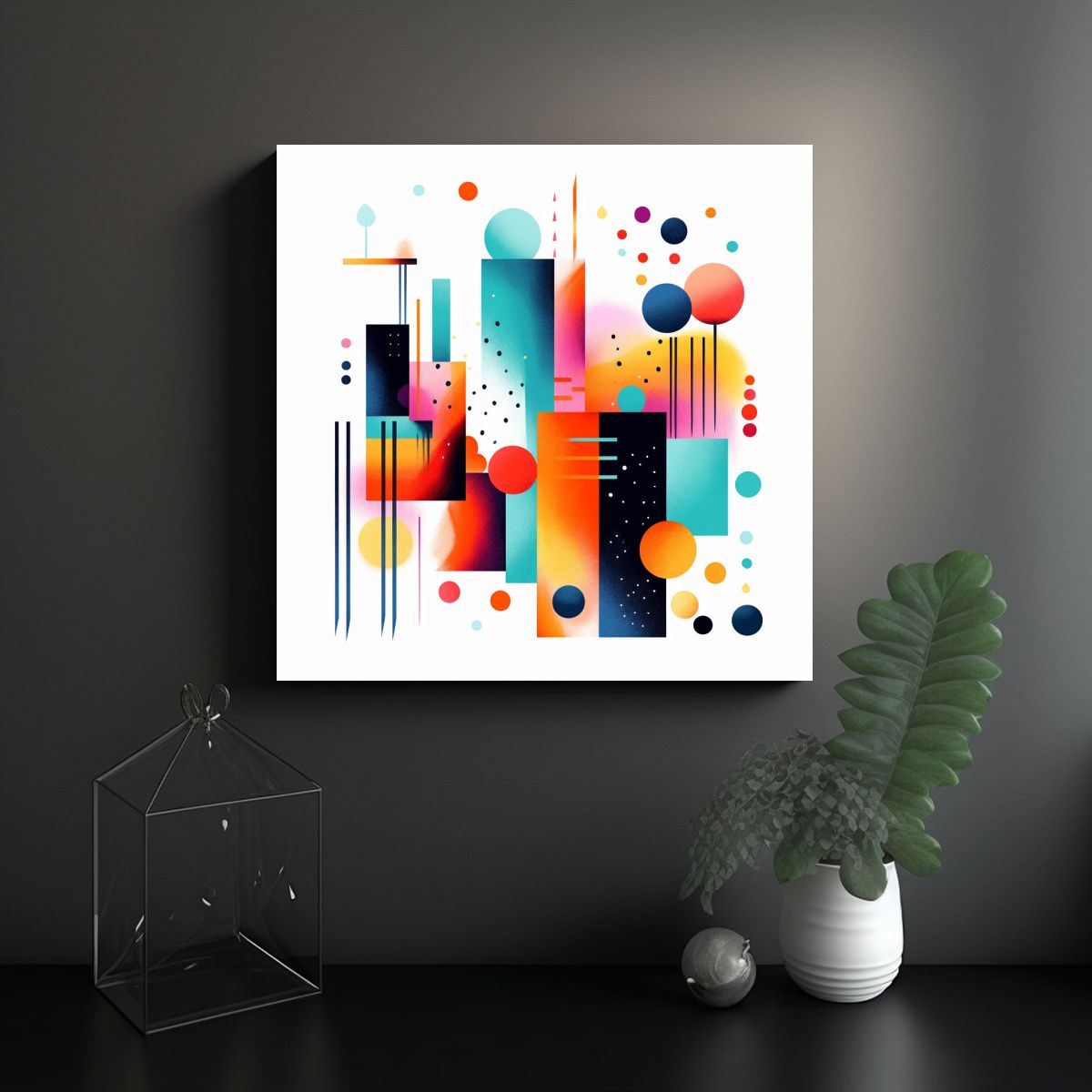 GENERICO - Cuadro Lienzo Expresión Floral Geométrica 100x100 Cm