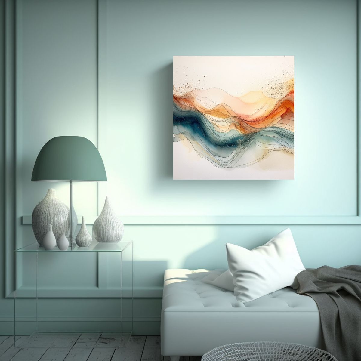 GENERICO - Cuadro Abstracto Simetría Acuarela Flores 100x100 Cm