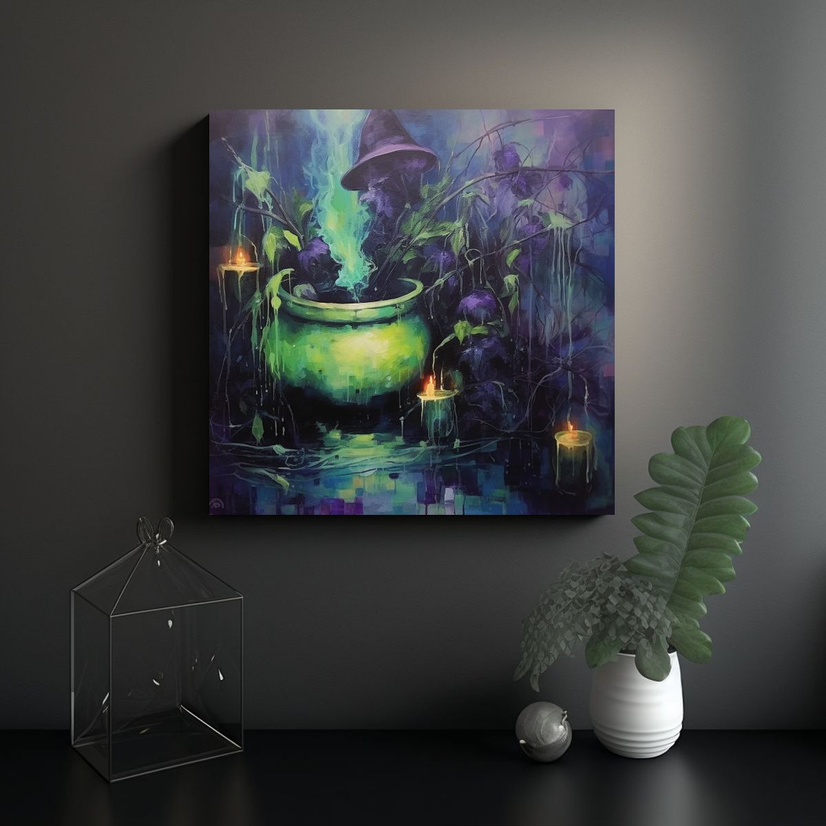 GENERICO - Cuadros Abstractos Naturaleza Viva Verde Y Morado 100x100 Cm