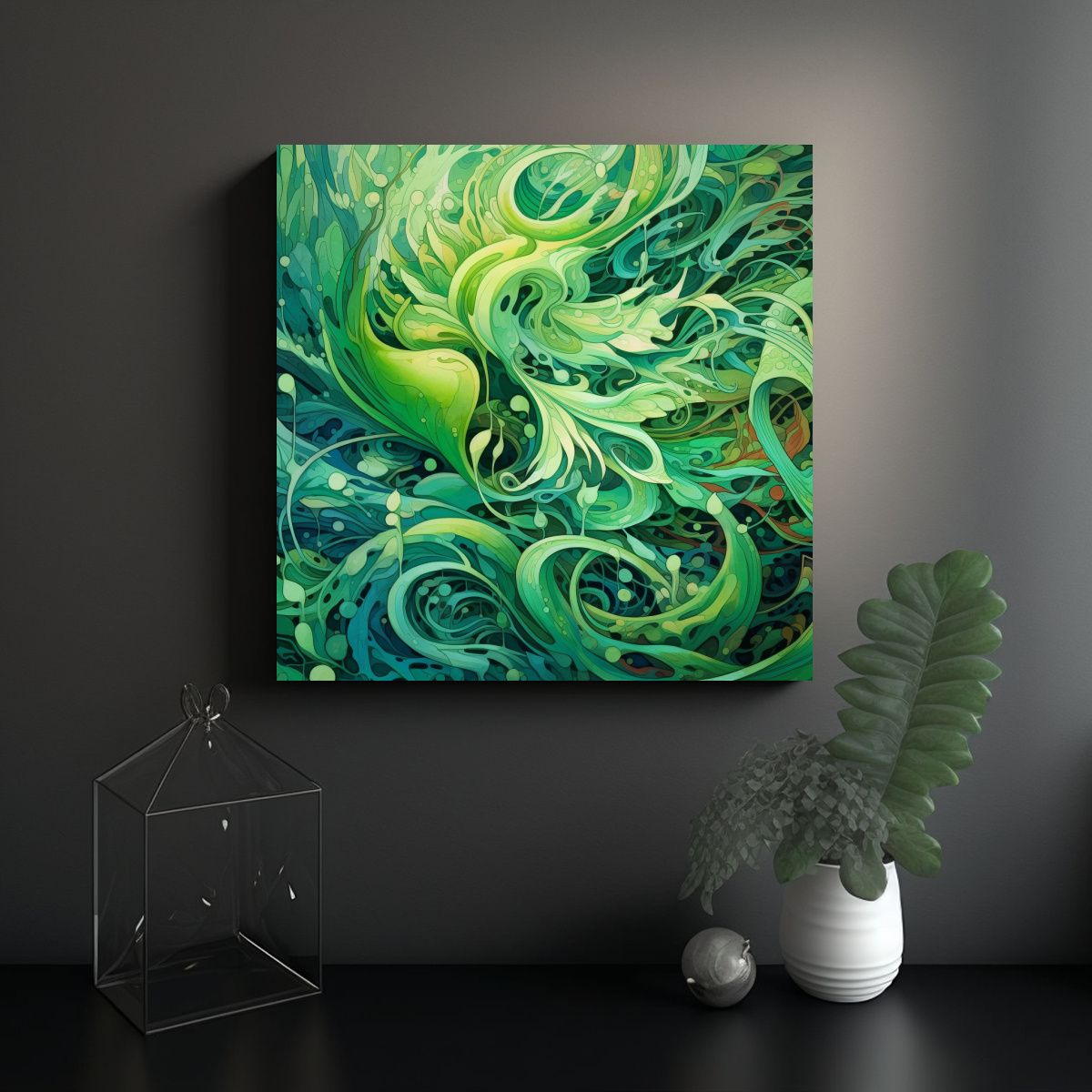 GENERICO - Cuadro Abstracto Verde Claro Estilo Decorativo 100x100 Cm