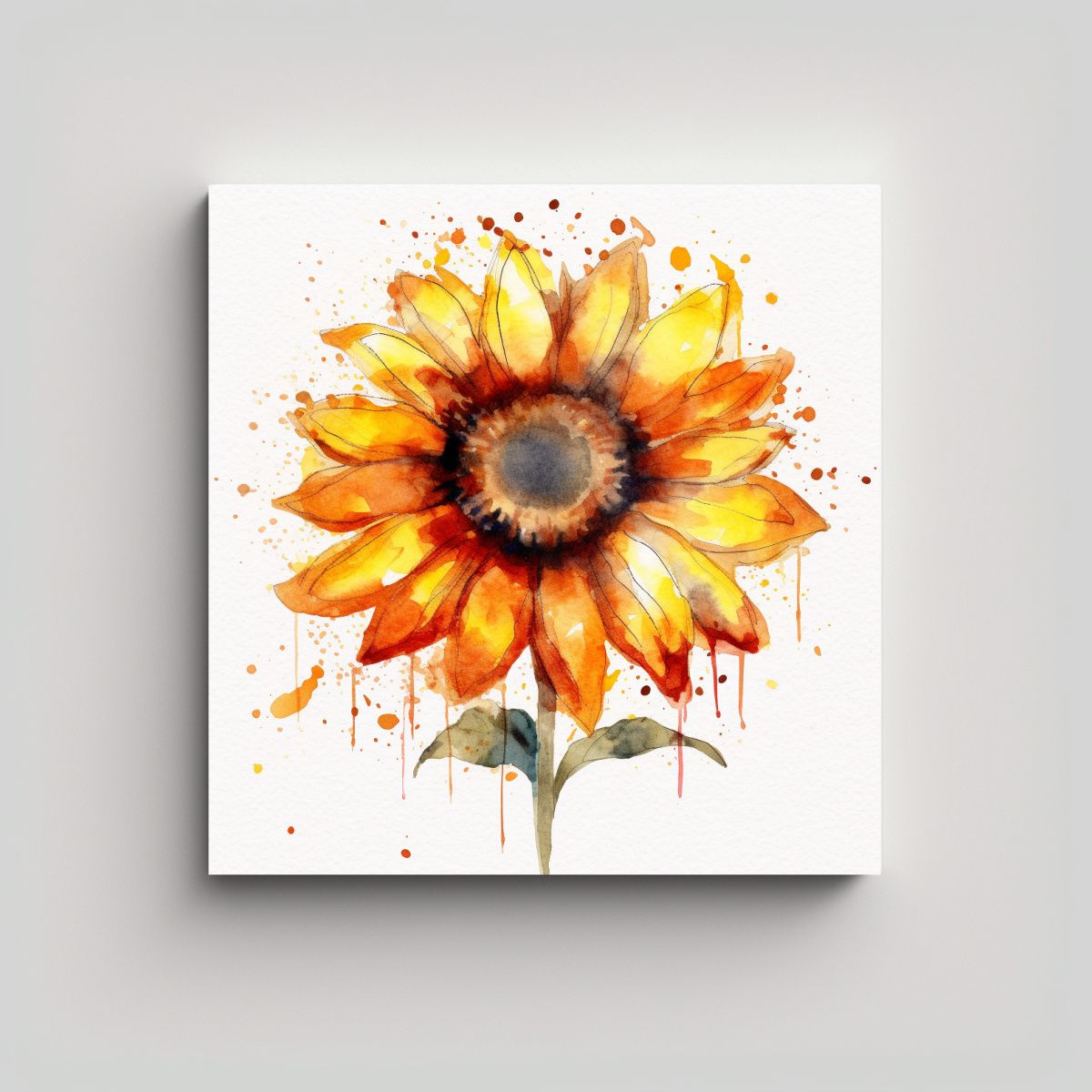 GENERICO - Pintura Abstracta De Girasol Acuarela En Fondo 100x100 Cm