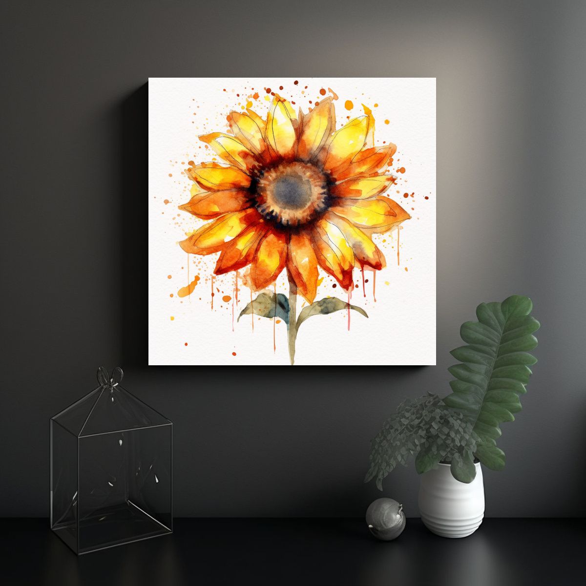 GENERICO - Pintura Abstracta De Girasol Acuarela En Fondo 100x100 Cm