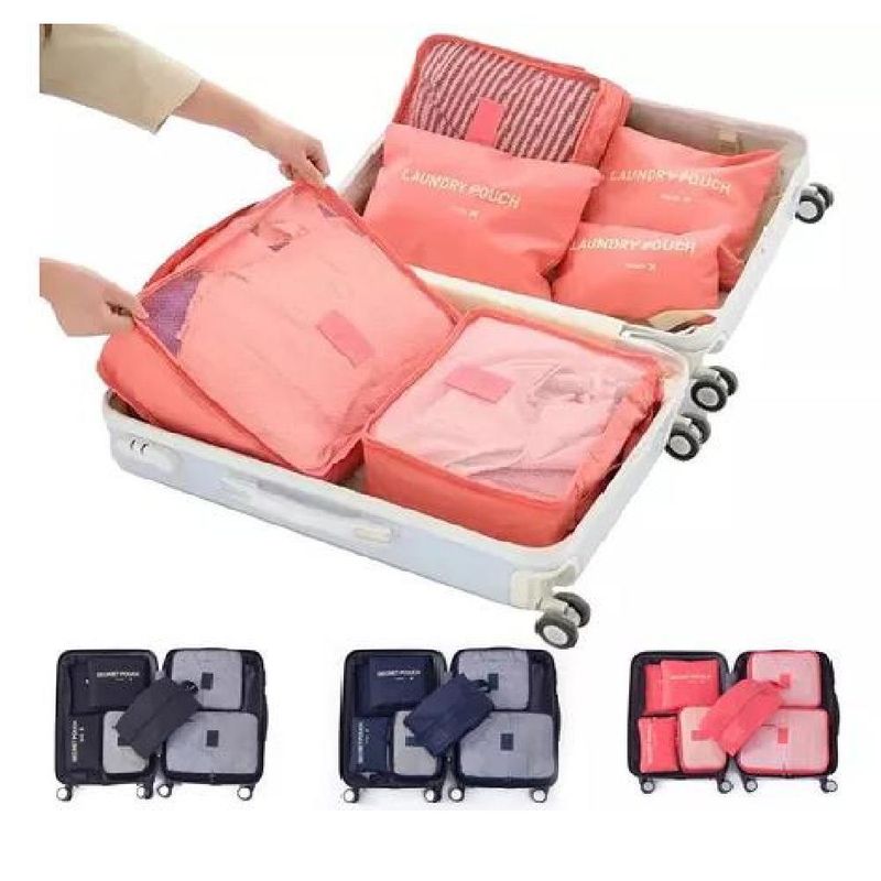 GENERICO - Set de 6 Organizadores de Equipaje de Viaje - Bolsa Ropa Interior - Color Rosado
