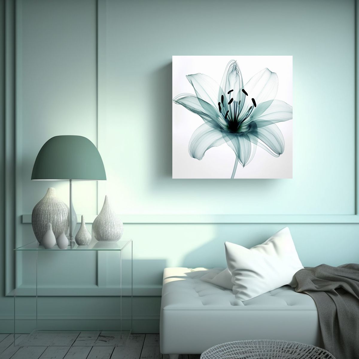 GENERICO - Cuadro De Equilibrio Rayos-X De Lirio En Aqua 100x100 Cm