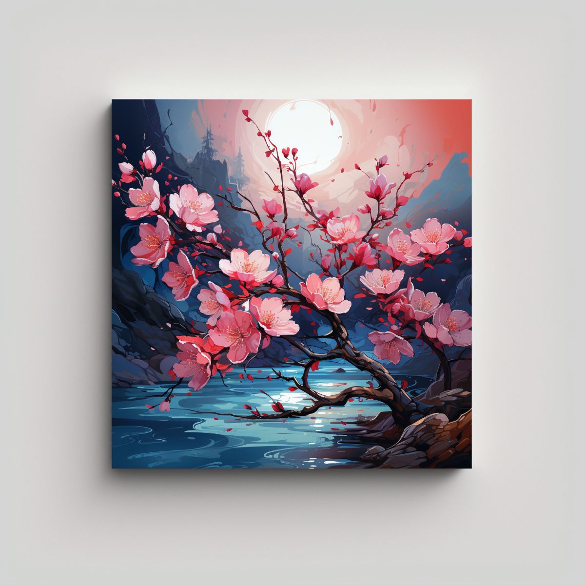 GENERICO - Cuadro Estilo Galería árbol Melocotón Turquesa 100x100 Cm