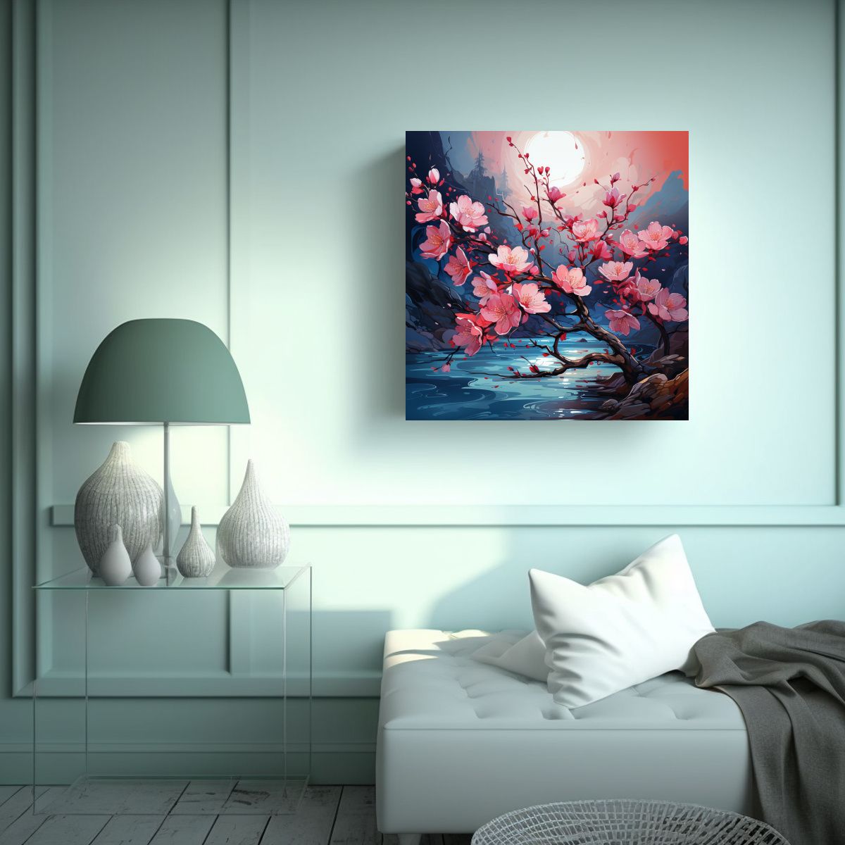 GENERICO - Cuadro Estilo Galería árbol Melocotón Turquesa 100x100 Cm