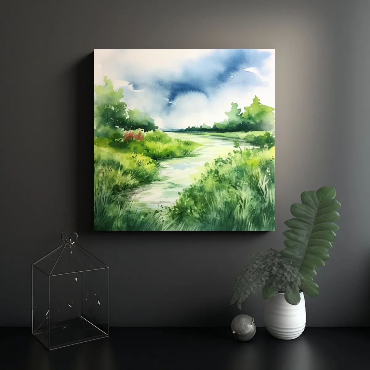 GENERICO - Cuadro Tonos Comedor Estilo Acuarela Verde Agua 100x100 Cm