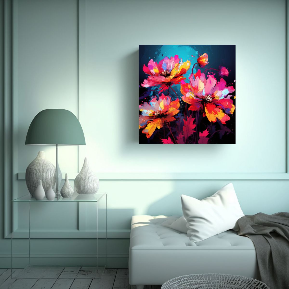 GENERICO - Cuadro Abstracción Baño Colores Vibrantes 100x100 Cm