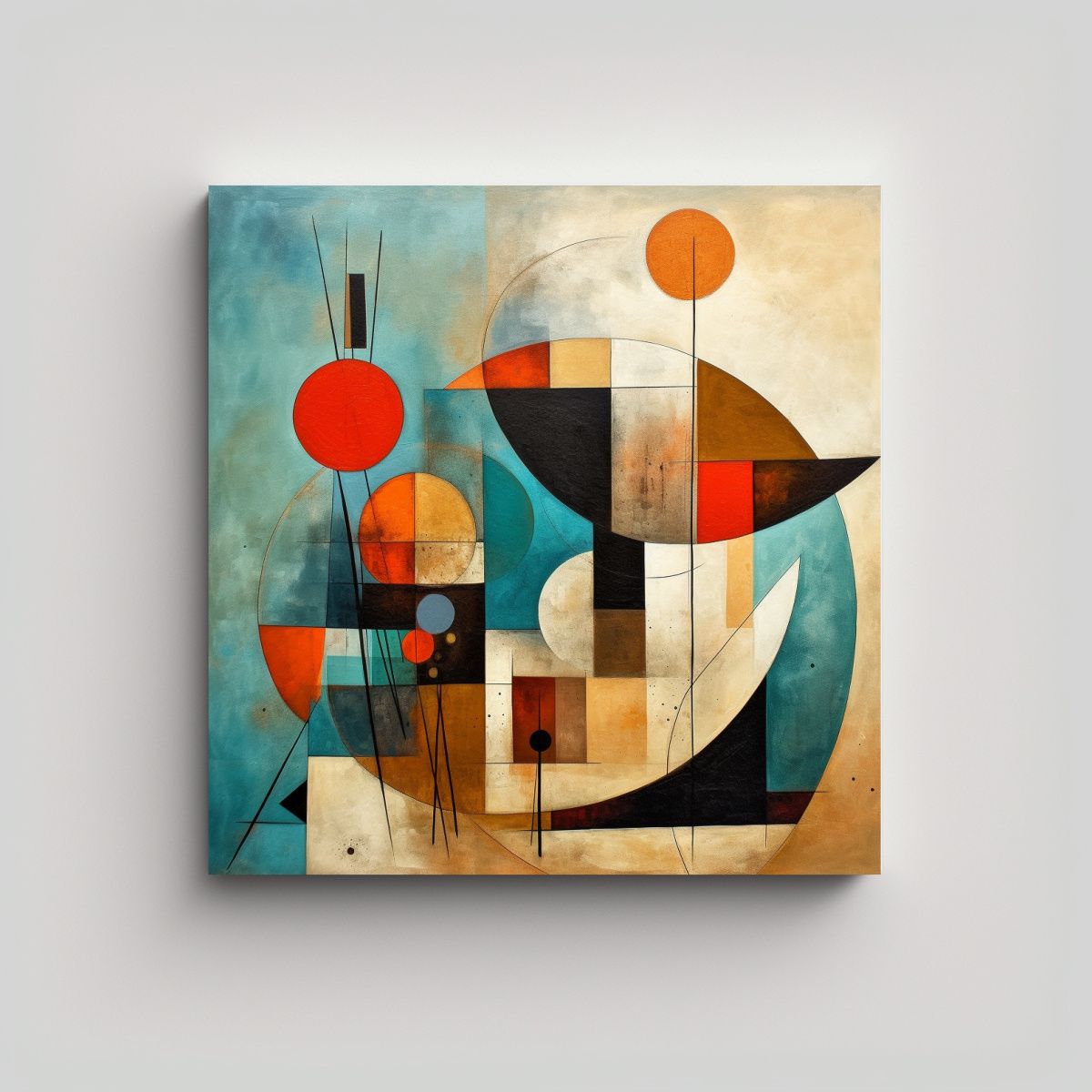 GENERICO - Pintura Abstracta De Mediados De Siglo En Lienzo 100x100 Cm