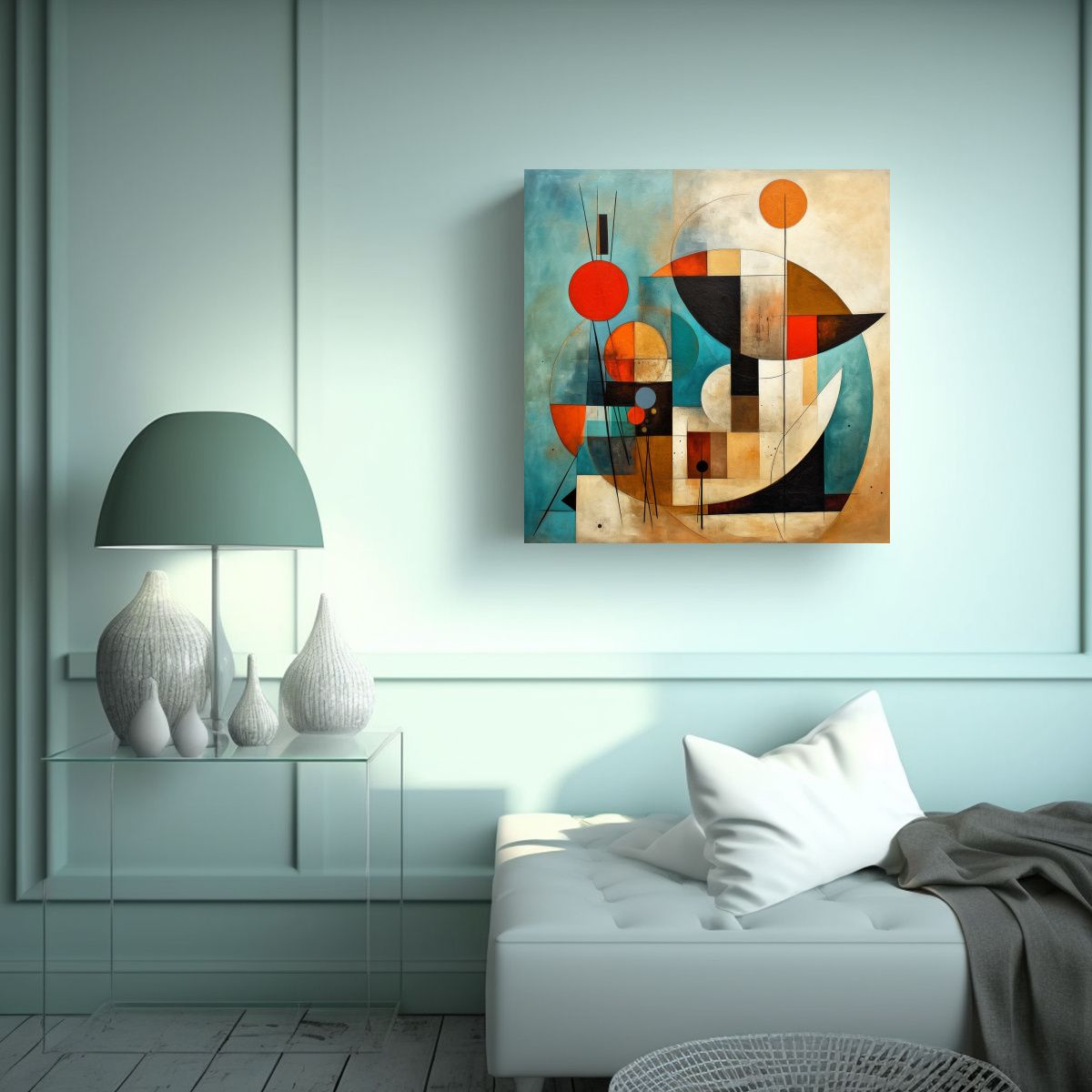 GENERICO - Pintura Abstracta De Mediados De Siglo En Lienzo 100x100 Cm