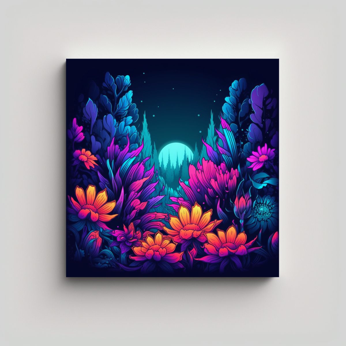 GENERICO - Jardín Futurista Con Flores Neón Arte De Pared 100x100 Cm