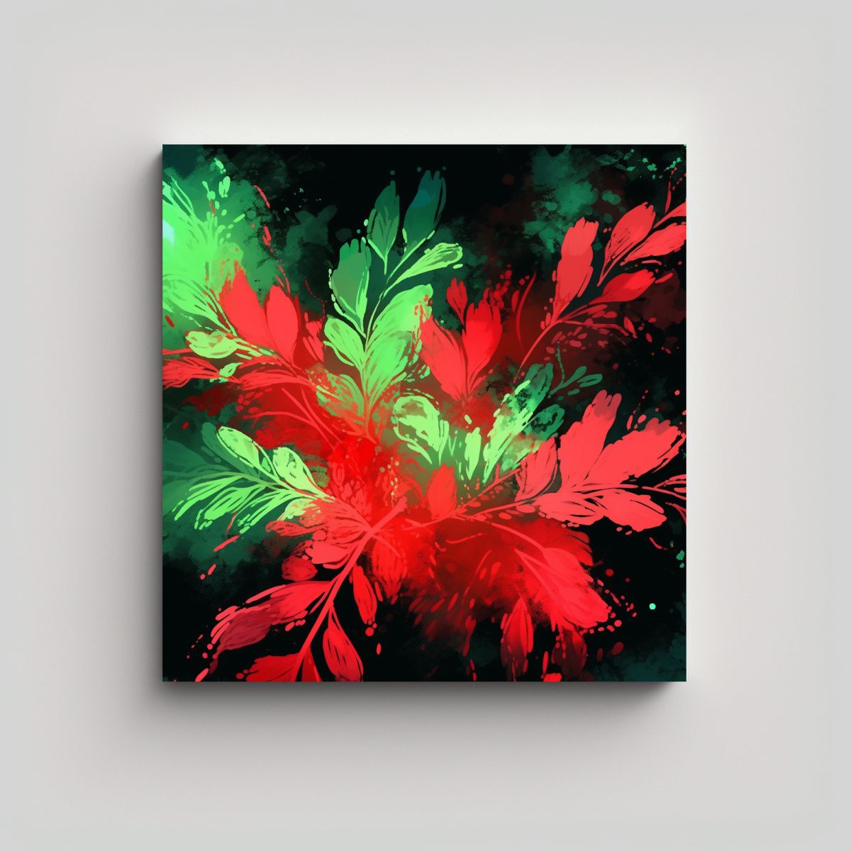 GENERICO - Cuadro Abstracto Con Relieve En Verde Y Rojo 100x100 Cm