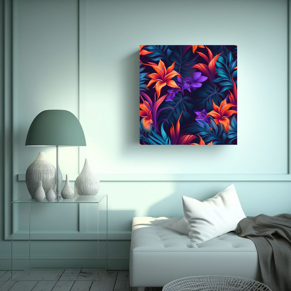 GENERICO - Pintura Sublimada Tropical Lienzo De Tela Azul 100x100 Cm