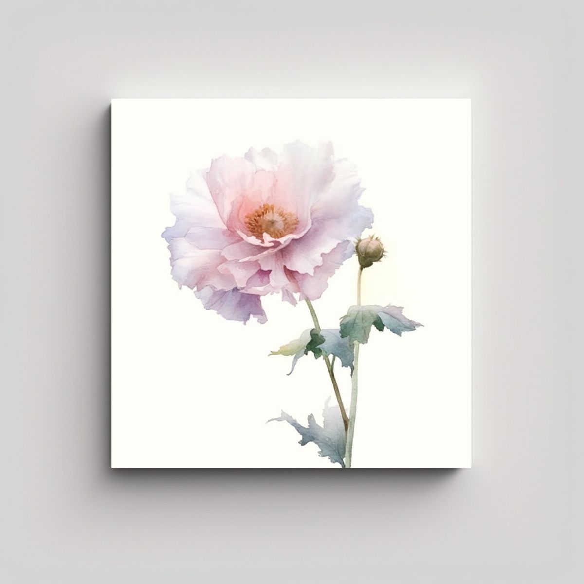 GENERICO - Cuadro Único De Flor Rosa Claro En Acuarela 100x100 Cm