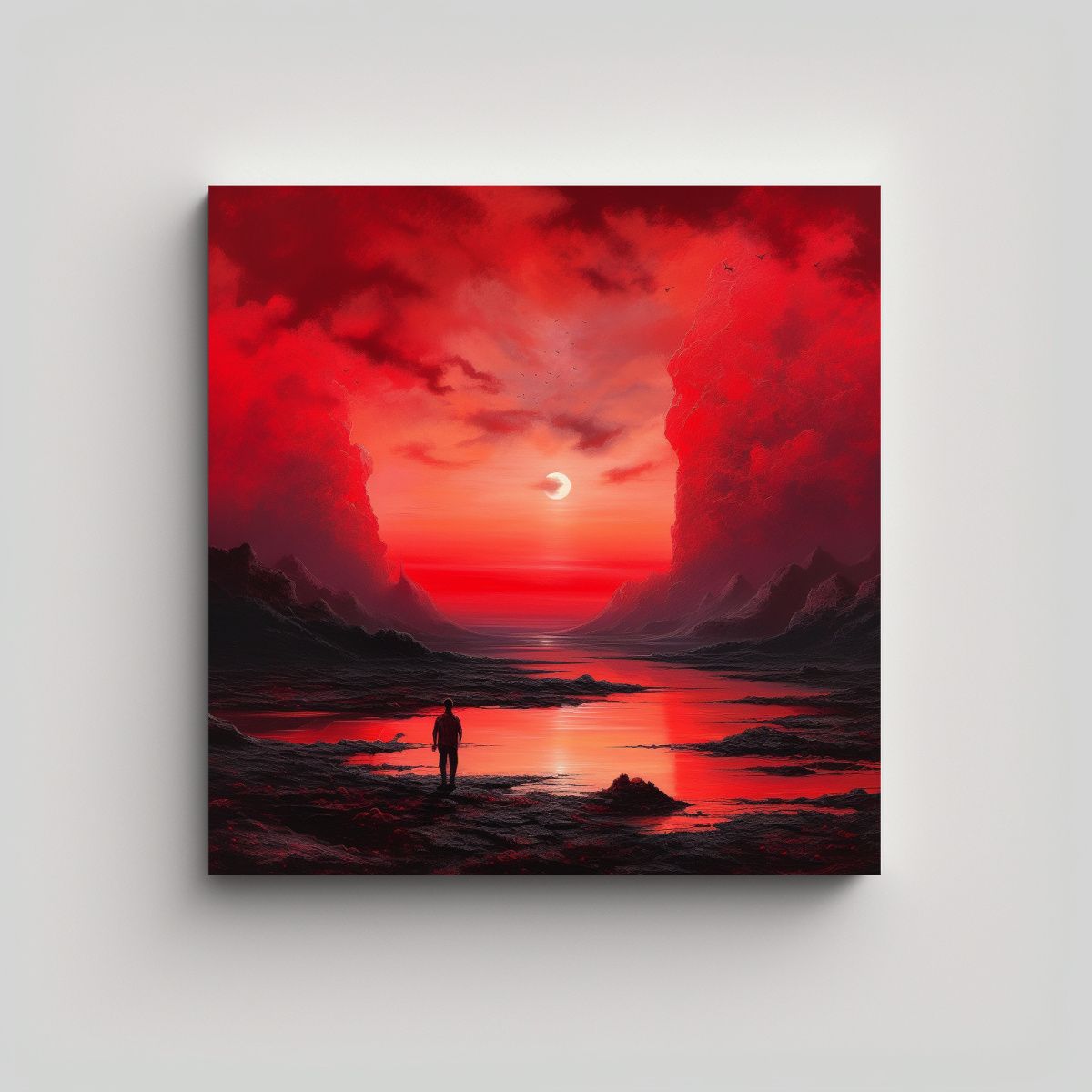 GENERICO - Pintura De Paisaje Con Cielo Rojo Fantástico 100x100 Cm
