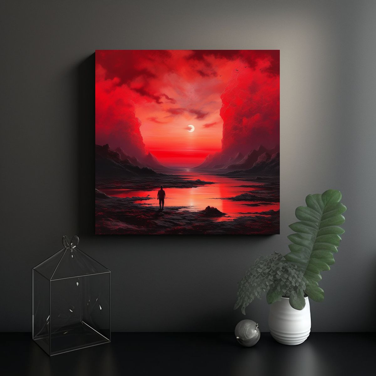 GENERICO - Pintura De Paisaje Con Cielo Rojo Fantástico 100x100 Cm