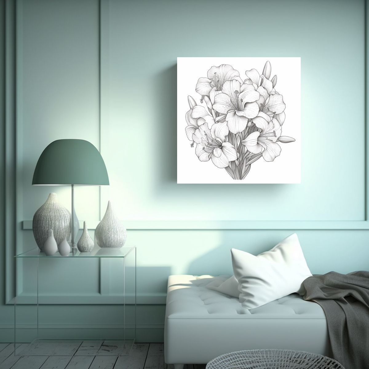 GENERICO - Arte De Línea De Flor De Alstroemerias Colorida 100x100 Cm