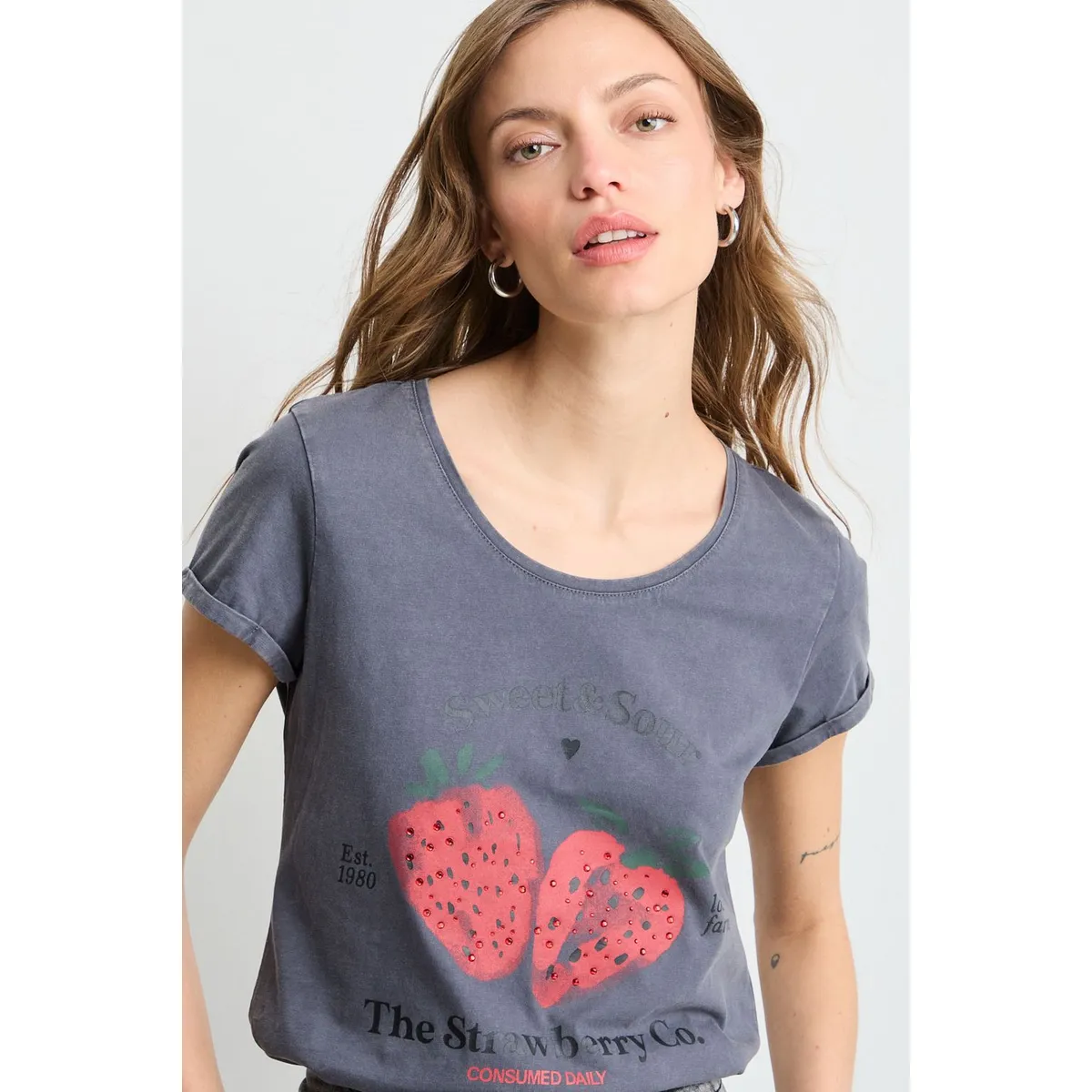 IO - Polera Manga Corta Mujer Gris Io