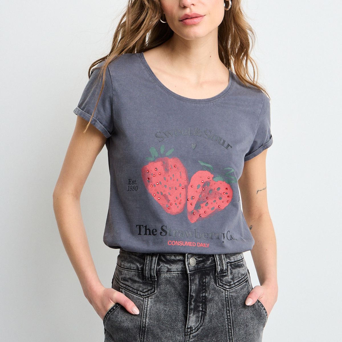 IO - Polera Manga Corta Mujer Gris Io