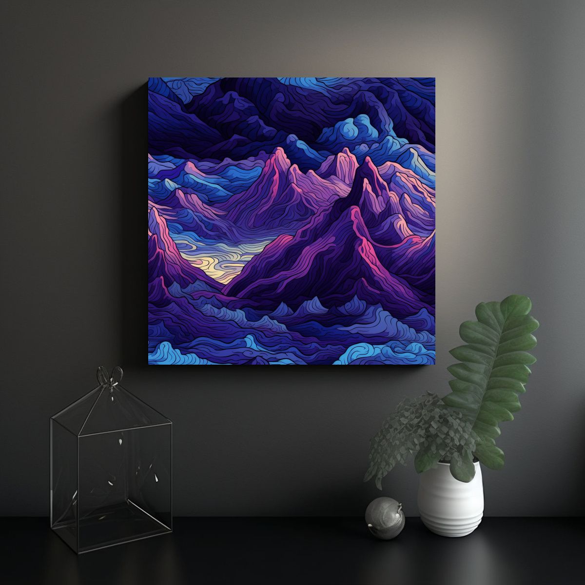 GENERICO - Arte Abstracto Montañas En Patrón Perspectiva 100x100 Cm