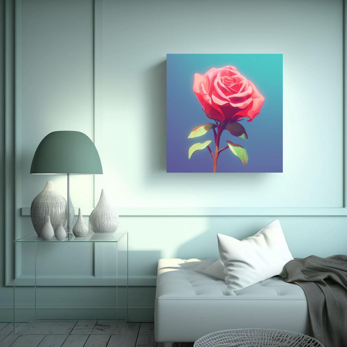 GENERICO - Cuadro Moderno De Rosa Kawaii Fauvist Anima En 100x100 Cm